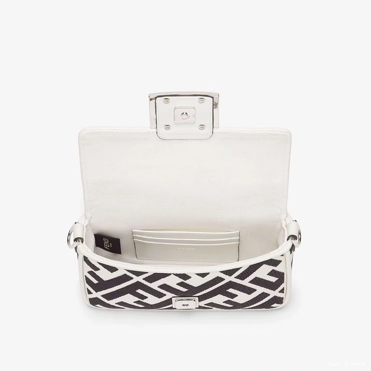 Affordable HOT Mini Bag FF Motif Baguette Black White In Canvas Fendi 0804